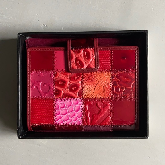Meisslie Leather Patchwork Wallet ~ Red - Picture 1 of 6